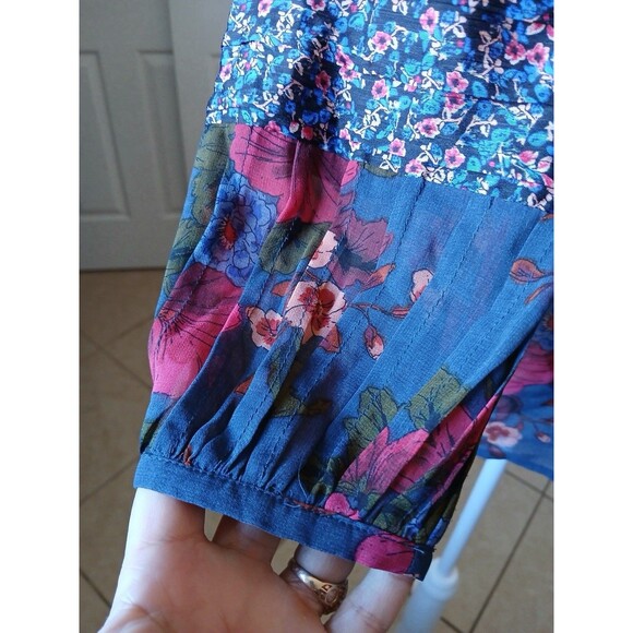 Daniel Rainn XS Boho Floral Tunic Blouse Tie Neck Long Sleeve - Picture 5 of 15